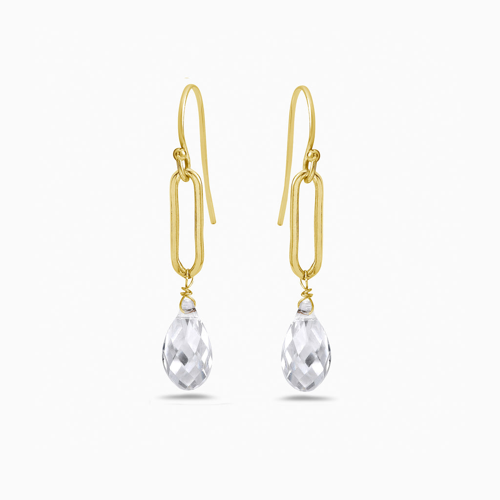 Clear crystal drop gold paperclip earrings