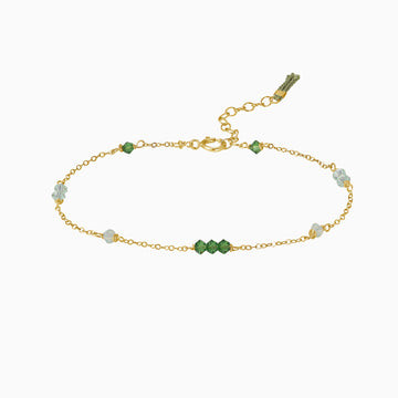  green crystals gold bracelet with tassel