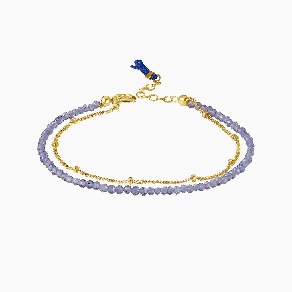 iolite purple beads gold bracelet and silk tassel