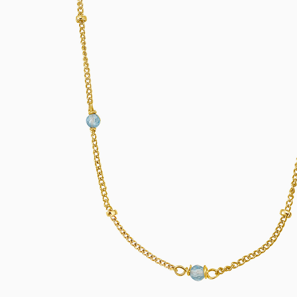 Aquamarine satellite beads necklace in gold