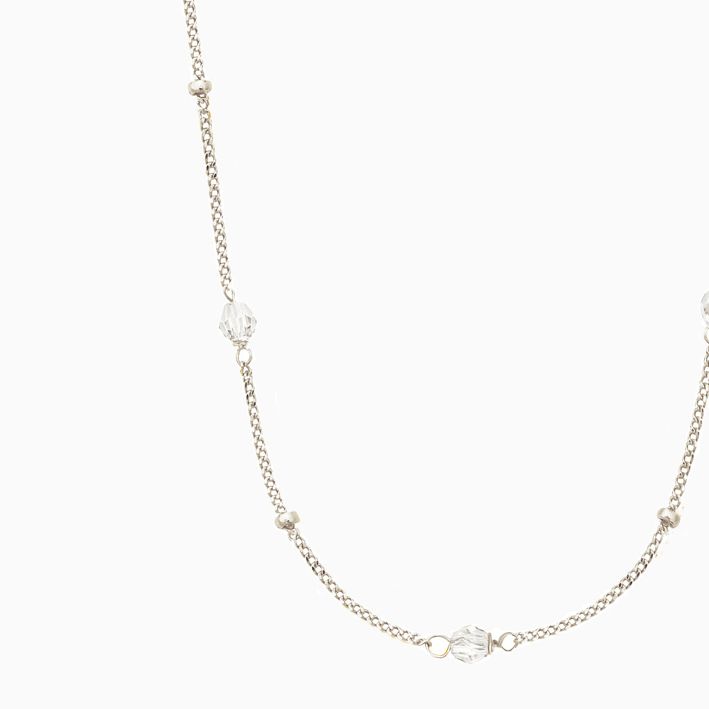 silver satellite clear beads necklace