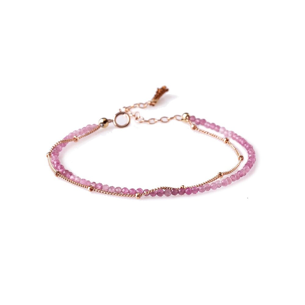 Pink turmaline gold filled double bracelet. Desideri design fine jewelry.