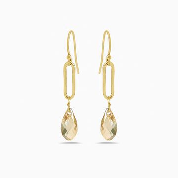 citrine crystals drop gold paperclip earrings 