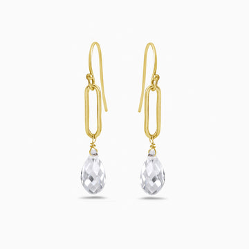 Clear crystal drop gold paperclip earrings