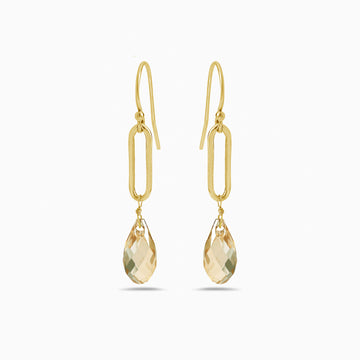 citrine crystals drop gold paperclip earrings 
