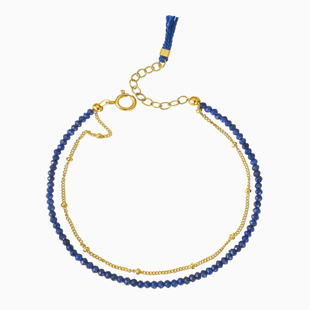 Lapis lazuli gold beads bracelet with silk tassel
