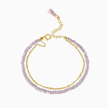lavender zirconia beads gold bracelet with light amethyst  tassel by Desideri design 