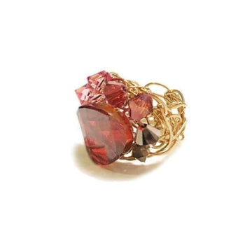 coral red gold rcystal ring