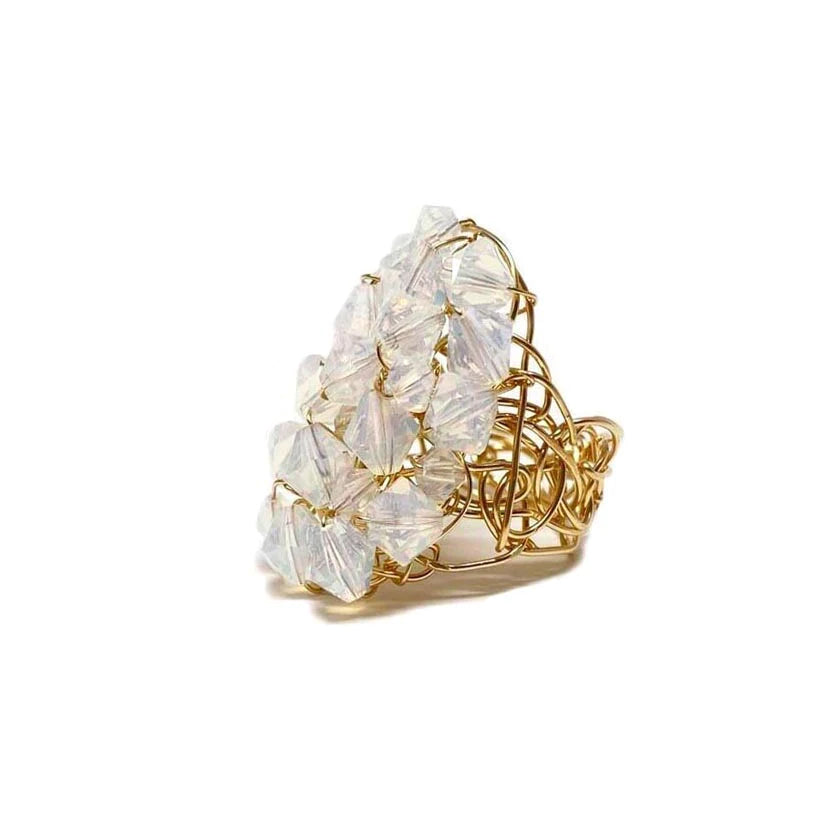 White opal gold filled ring