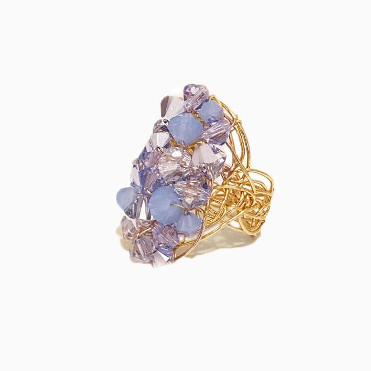 Lavender crystals tone ring mounted on gold filled