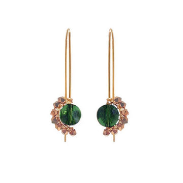 emerald green long gold earrings