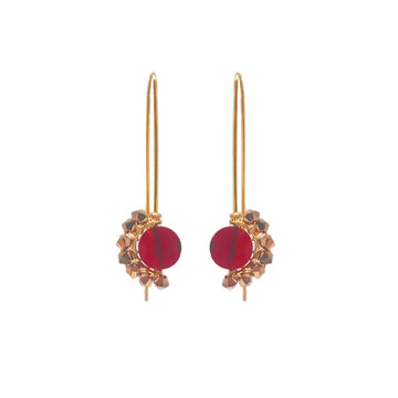 ruby red long dangling earrings