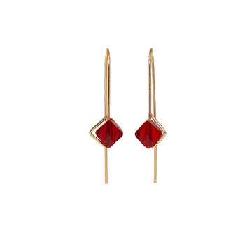 ruby red geometric hook earrings
