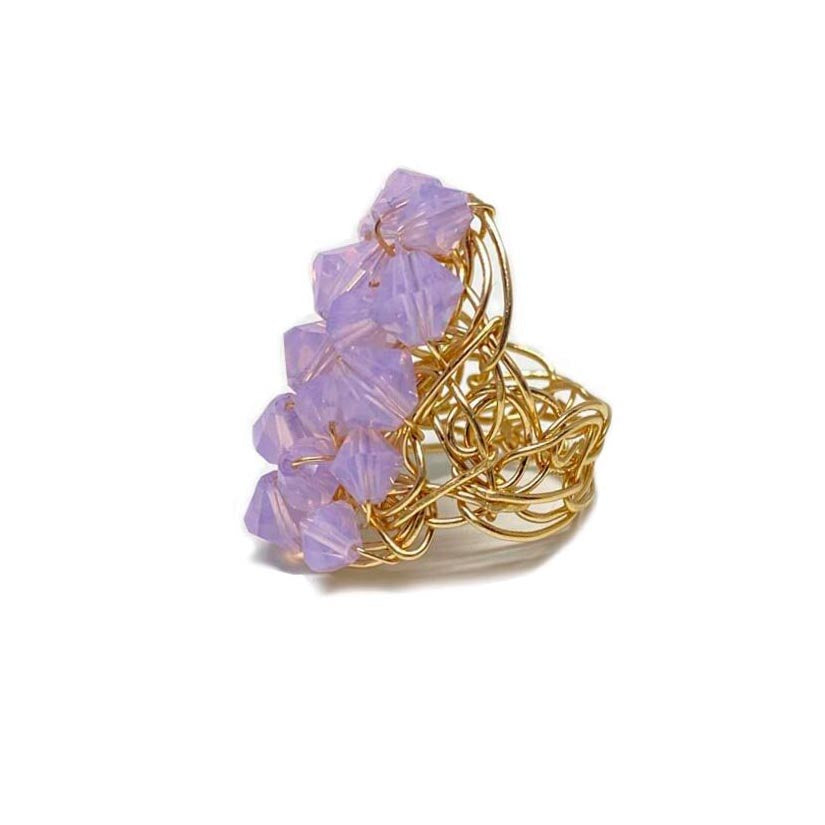 lilac and gold cluster ring