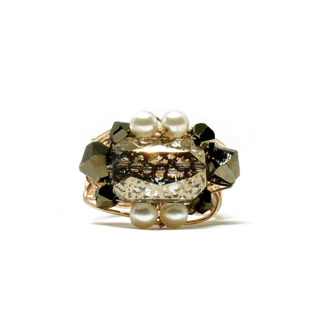 Bronze and pearls cocktail ring