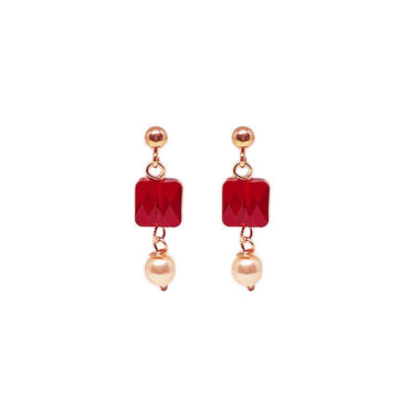 Ruby red and pearl drop earrings