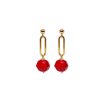 ruby red crystals gold dangling earrings