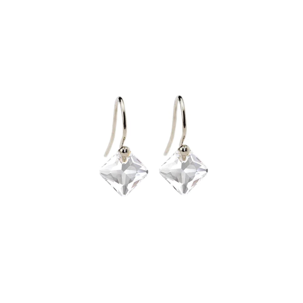 Clear diamond cut dangling earrings in sterling silver