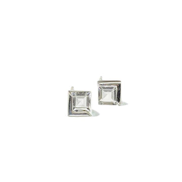 Zirconia and topaz sterling silver square studs. Desideri design fine jewelry.